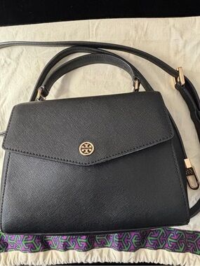 NWT Tory Burch Black Saffiano Leather Shoulder Bag with Gold Hardware